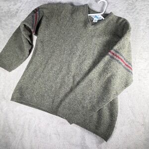 Utility Mens XL V-Neck Lambswool Blend Sweater Olive Green Striped Australia